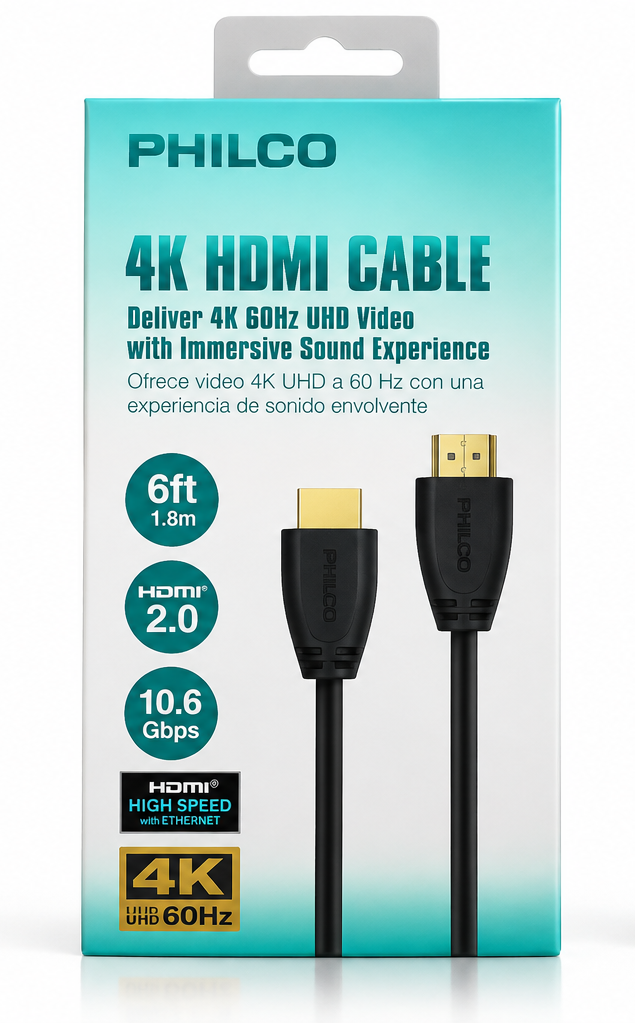 Wholesale-Philco FWV1438BN HDMI Cable 6.6ft 4K - Black-HDMI Cables-Electro Vision Inc
