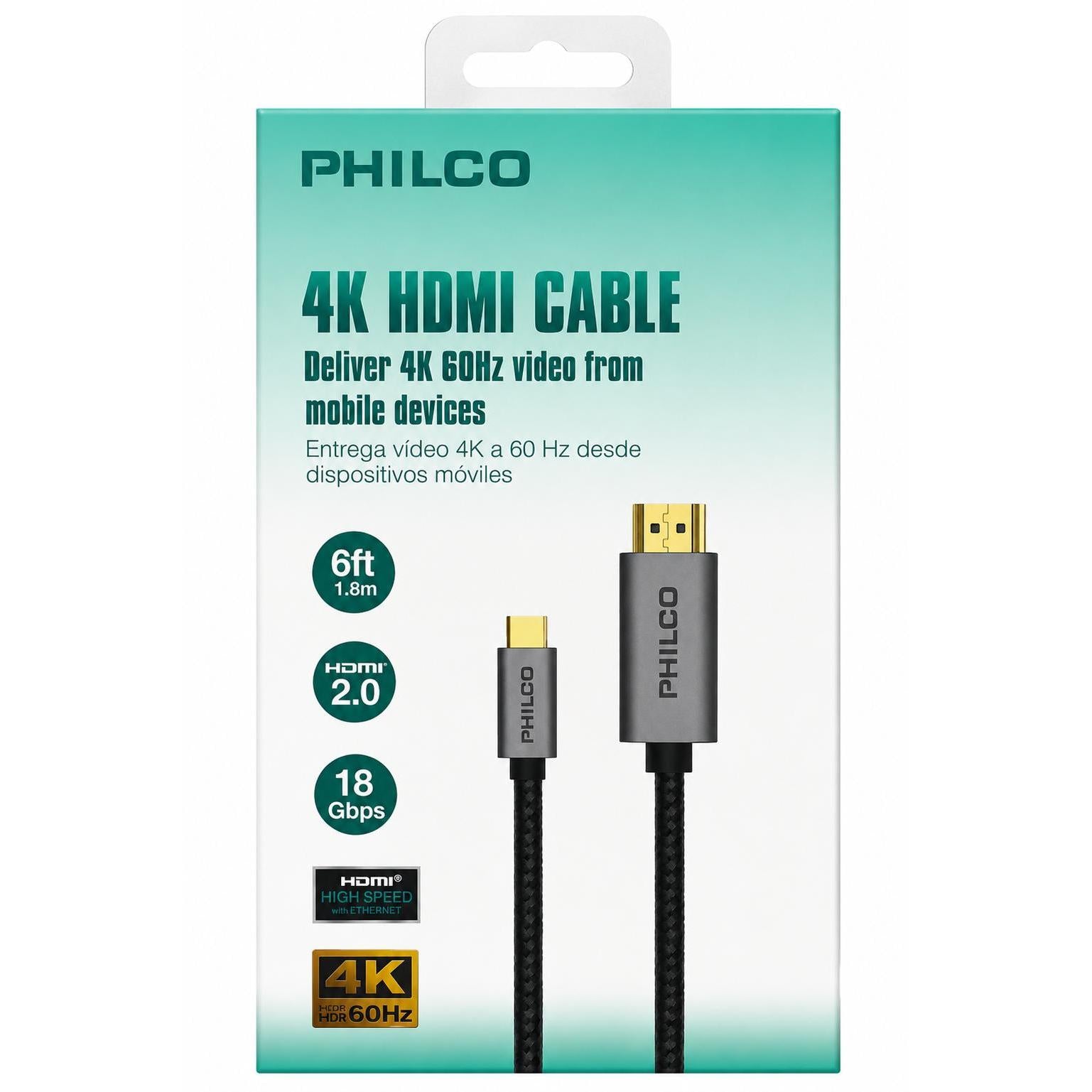 Wholesale-Philco PAH1314C-GY USB-C to HDMI Cable 6ft, 4K, 60Hz MacBook/iPad Compatible - Black-USB-C Cable-Electro Vision Inc