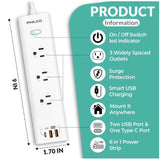 Wholesale-Philco PAS4003WH Power Strip, 4 Outlets, 1 USB-C port, and 2 USB-A Ports-Power Strip-Electro Vision Inc