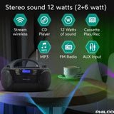 Wholesale-Philco PJC7000BT Portable CD Player Boombox Bluetooth Cassette Radio-Boombox-Electro Vision Inc