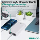 Wholesale-Philco PMA8224BK 20,000mAh Power Bank 22.5W PD Fast Charger, Portable External Battery-Power Bank-Electro Vision Inc