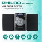 Wholesale-Philco PSS2000BK Mini Stereo Shelf System 15W Bluetooth 110-240 Volts-Mini Stereo-Electro Vision Inc