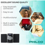 Wholesale-Philco PSS2000BK Mini Stereo Shelf System 15W Bluetooth 110-240 Volts-Mini Stereo-Electro Vision Inc