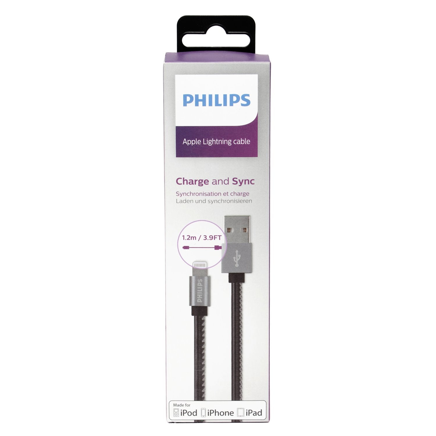 Wholesale-Philips DLC2508C Lightning Cable 1.2M - Black-Lightning Cable-Electro Vision Inc