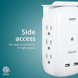 Wholesale-Philips Phi-SPS6026WA/37 USB 2.4A, 2pk 6-Outlet Tap w/ Shelf - White-Power Strip-Electro Vision Inc