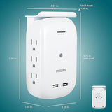 Wholesale-Philips Phi-SPS6026WA/37 USB 2.4A, 2pk 6-Outlet Tap w/ Shelf - White-Power Strip-Electro Vision Inc