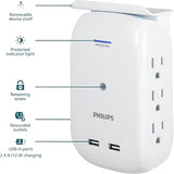 Wholesale-Philips Phi-SPS6026WA/37 USB 2.4A, 2pk 6-Outlet Tap w/ Shelf - White-Power Strip-Electro Vision Inc