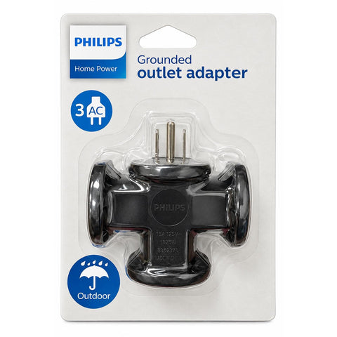 Wholesale-Philips SPS1630L/37 Heavy Duty 3-Outlet Grounded T-Tap - Black-Extension Cord-Electro Vision Inc