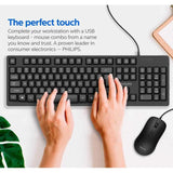 Wholesale-Philips SPT6214 Wired Keyboard and Mouse Combo - Black-Keyboard & Mouse-Electro Vision Inc