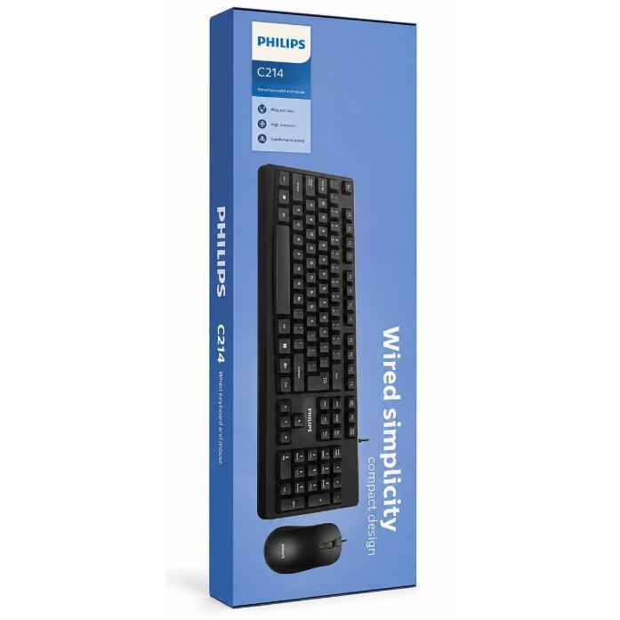 Wholesale-Philips SPT6214 Wired Keyboard and Mouse Combo - Black-Keyboard & Mouse-Electro Vision Inc