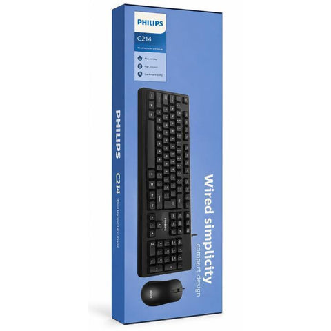 Wholesale-Philips SPT6214 Wired Keyboard and Mouse Combo - Black-Keyboard & Mouse-Electro Vision Inc