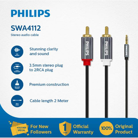 Wholesale-Philips SWA4112/59 RCA to 3.5mm Audio Cable 2M-Audio Cable-Electro Vision Inc