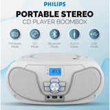 Wholesale-Philips TAZ3300WHT Bluetooth CD Player Boombox FM USB AUX 110/240V - White-Boombox Radio-Electro Vision Inc