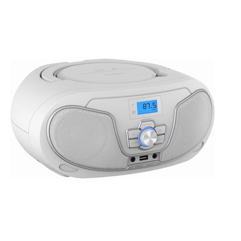 Wholesale-Philips TAZ3300WHT Bluetooth CD Player Boombox FM USB AUX 110/240V - White-Boombox Radio-Electro Vision Inc