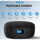Wholesale-Philips TAZ4300BK Bluetooth CD Player Boombox FM USB AUX 110/240V - Black-Boombox Radio-Electro Vision Inc