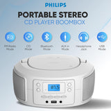 Wholesale-Philips TAZ4300WT Bluetooth CD Player Boombox FM USB AUX 110/240V - White-Boombox Radio-Electro Vision Inc
