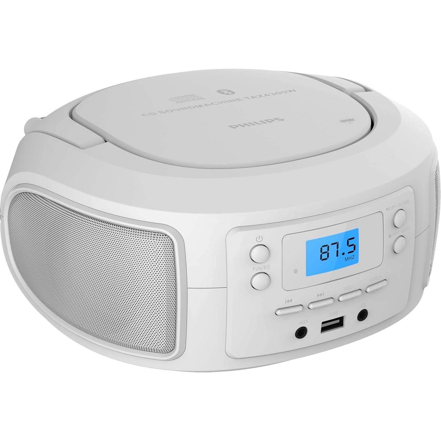 Wholesale-Philips TAZ4300WT Bluetooth CD Player Boombox FM USB AUX 110/240V - White-Boombox Radio-Electro Vision Inc