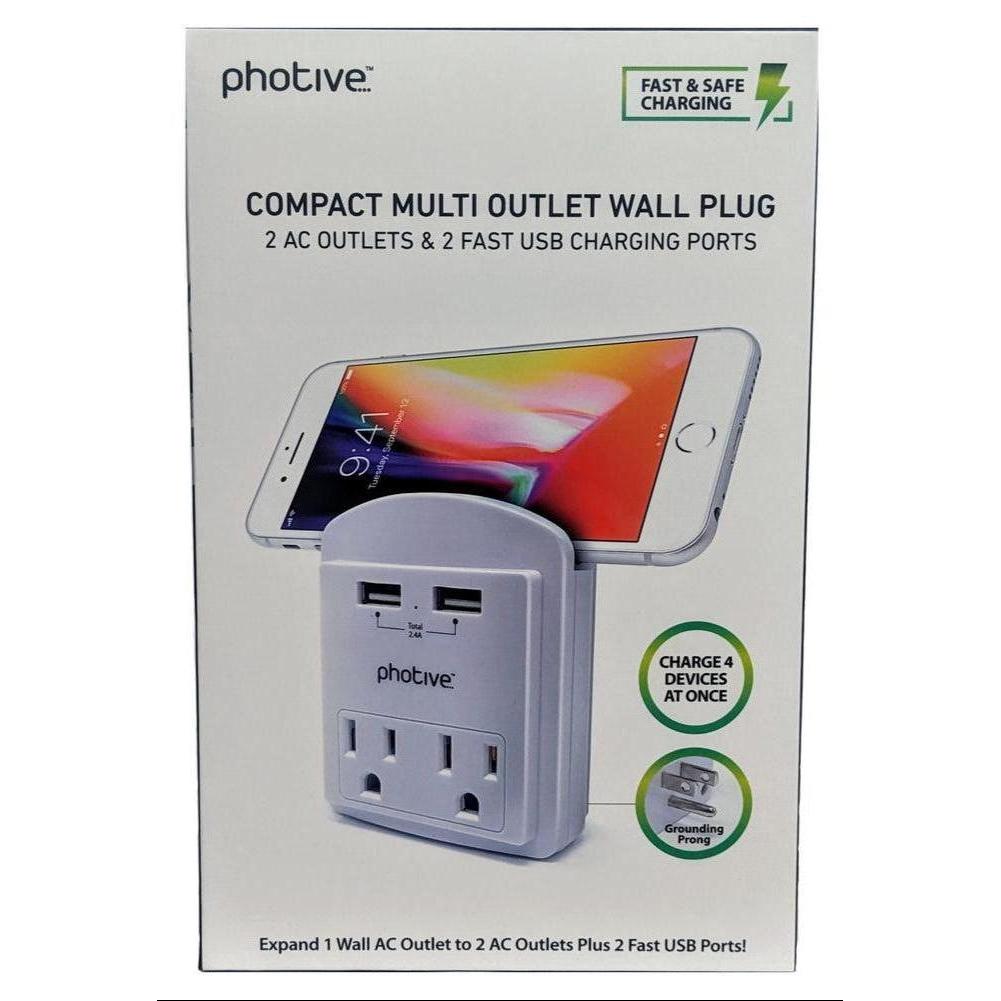 Wholesale-Photive 73529 Compact USB Wall Plug + 2 USB -5v 2.4A-Wall Plug-Electro Vision Inc