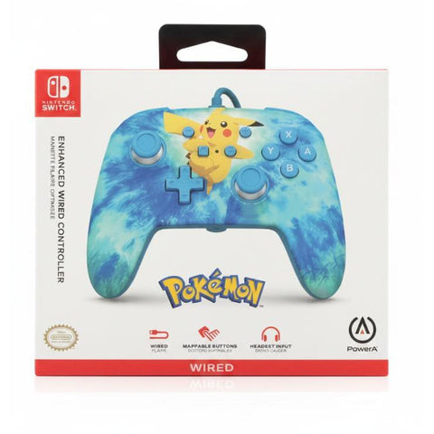 Wholesale-PowerA NSGP0090-01 Enhanced Wired Controller for Nintendo Switch - Tie Dye Pikachu-Switch Controller-Electro Vision Inc