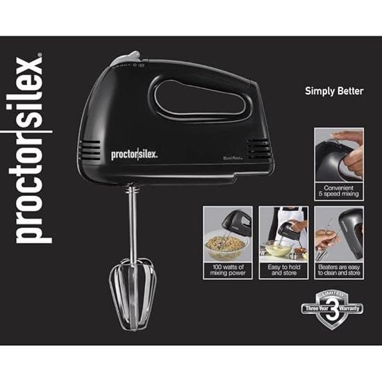 Wholesale-Proctor Silex 62507 Hand Mixer 5 Speed Black-Kitchen Appliance-Electro Vision Inc
