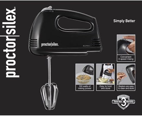 Wholesale-Proctor Silex 62507 Hand Mixer 5 Speed Black-Kitchen Appliance-Electro Vision Inc