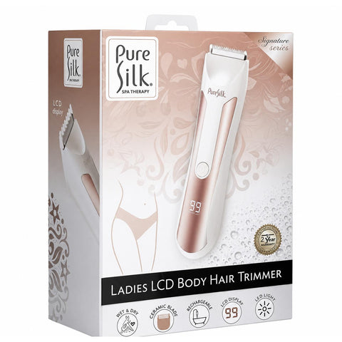Wholesale-Puresilk CPT18008SIG Body Hair Trimmer, Adjustable Comb Ceramic, Light, Rechargeable Stand LCD Waterproof-Trimmer-Electro Vision Inc