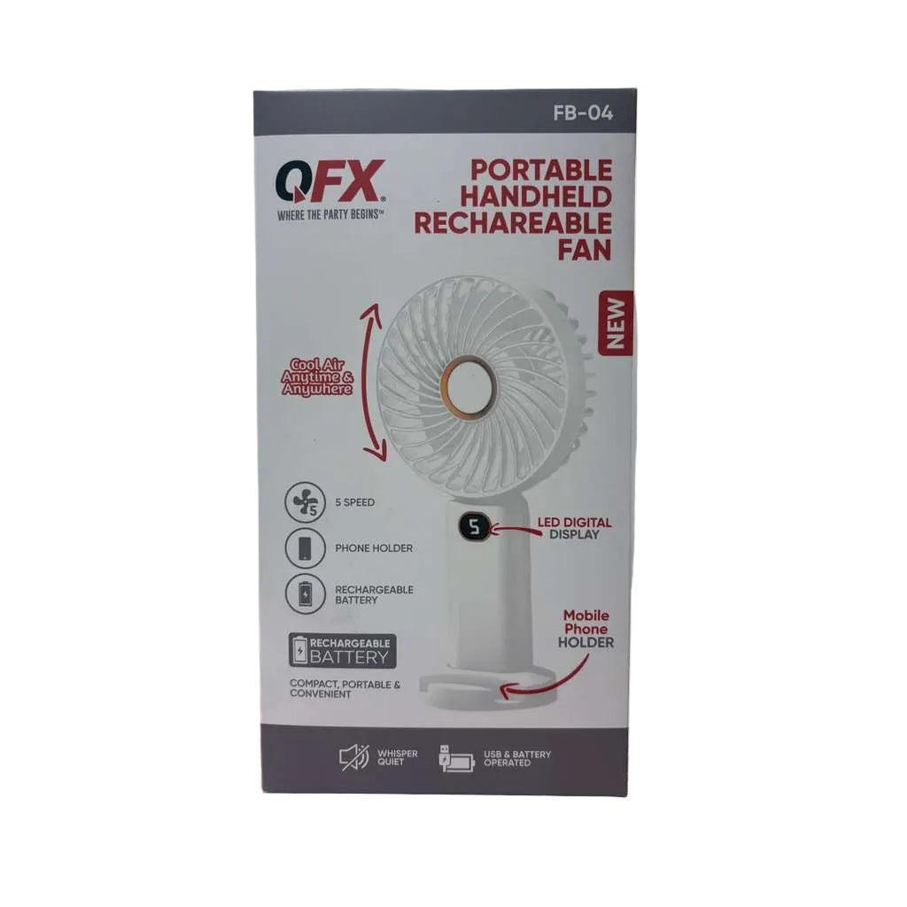 Wholesale-QFX FB04 Portable Rechargeable Handheld 5-Speed Cooling Fan w/ LED Lights-Handheld Fan-Electro Vision Inc