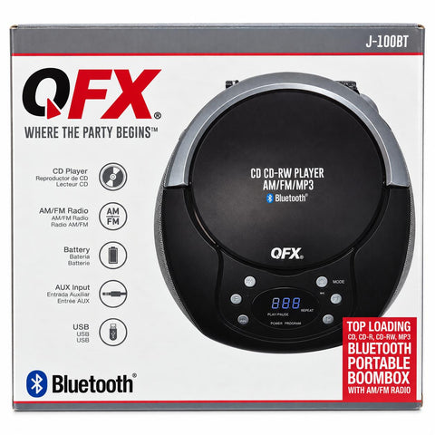 Wholesale-QFX J100BT Bluetooth CD player with AM-FM Radio-AUX IN-CD Players & Recorders-Electro Vision Inc