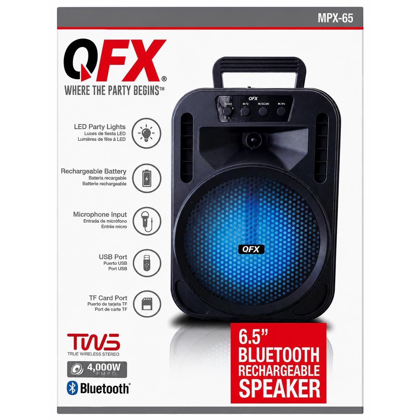Wholesale-QFX MPX65 Bluetooth Speaker 6.5"-Bluetooth Speaker-Electro Vision Inc