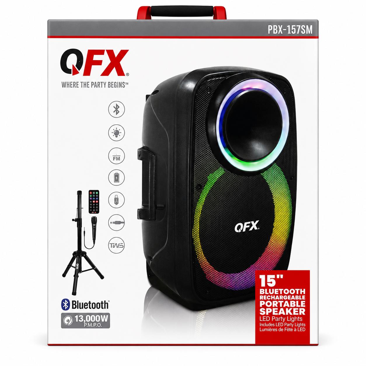 Wholesale-QFX PBX157 Bluetooth Speaker with Stand + Mic 15"-Speakers-Electro Vision Inc