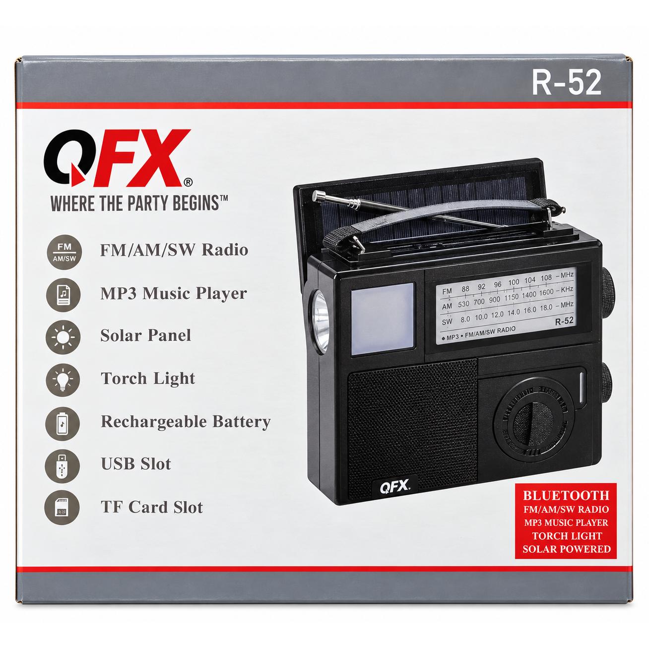 Wholesale-QFX R52 AM/FM/SW Radio w/ Solar Charger and Light-Solar Radio-Electro Vision Inc