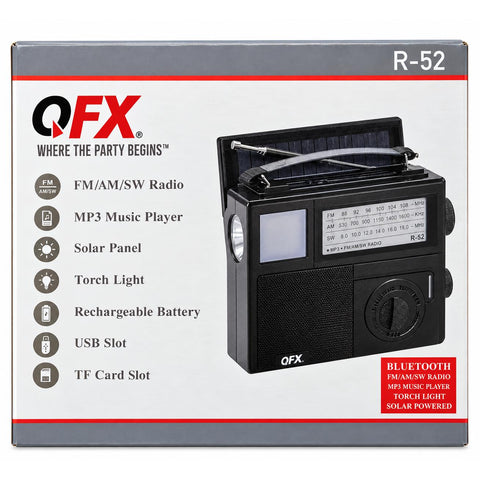 Wholesale-QFX R52 AM/FM/SW Radio w/ Solar Charger and Light-Solar Radio-Electro Vision Inc