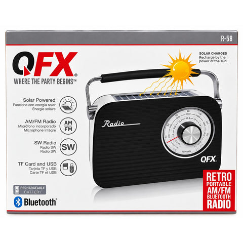 Wholesale-QFX R58BLU Retro 3-Bands Solar Bluetooth Radio - Blue-Solar Radio-Electro Vision Inc