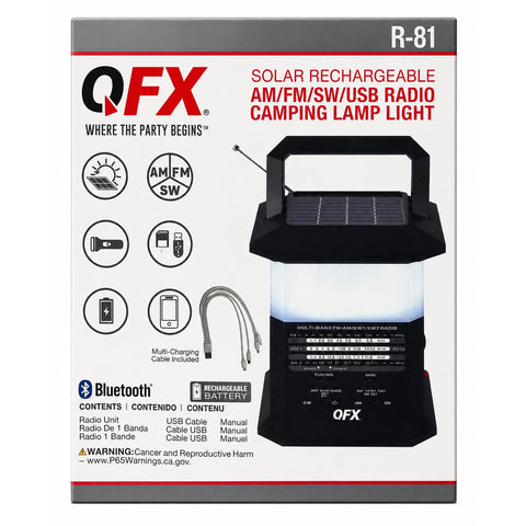 Wholesale-QFX R81 Solar Rechargeable Camping Light/ 3-Band Radio-Electro Vision Inc