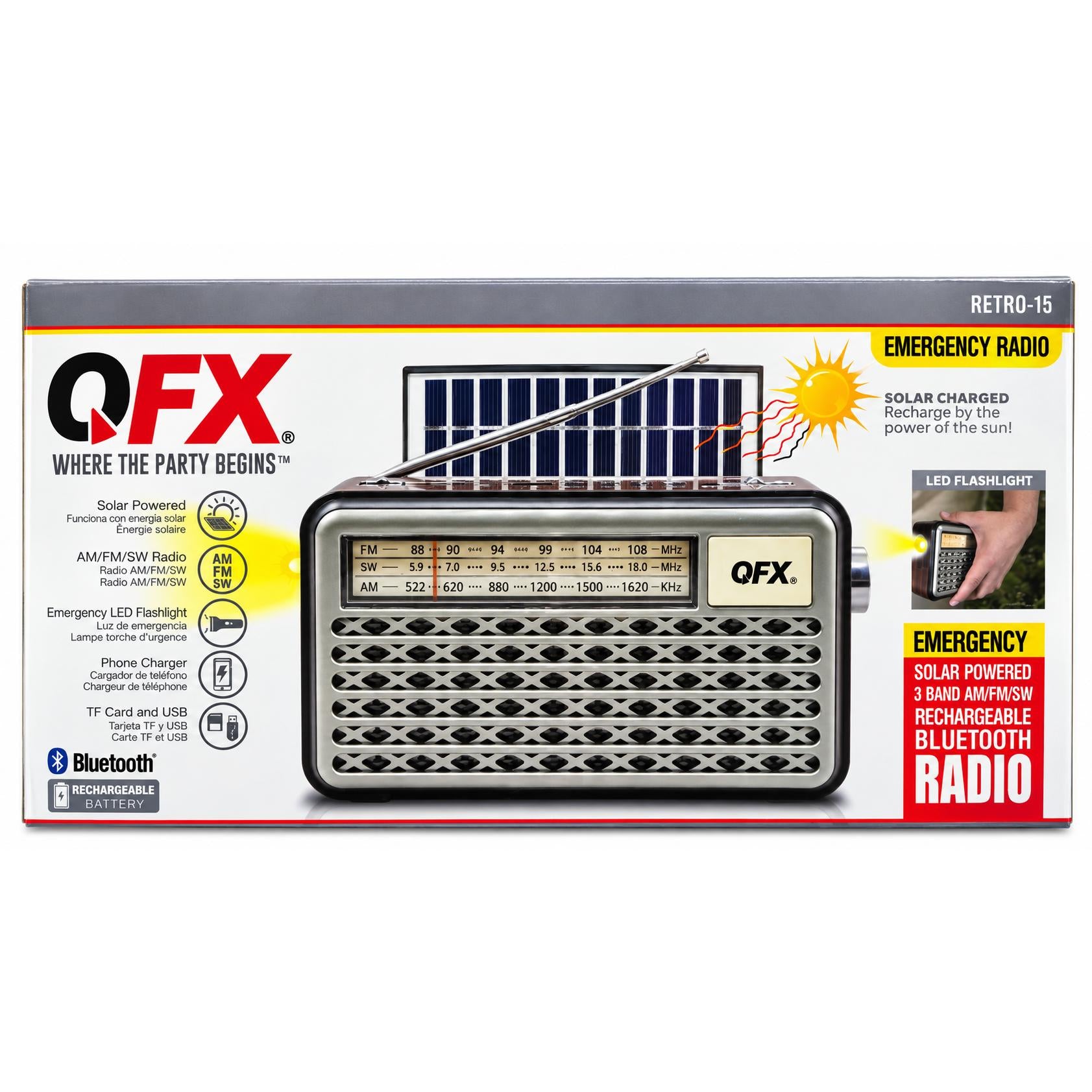 Wholesale-QFX Retro15 Bluetooth Radio / 3-Band Solar Radio-Radio-Electro Vision Inc