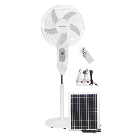 Wholesale-Quantek 119B Solar Rechargeable Oscillating Fan with 2 Extra LED Light Bulbs and Remote 18" Stand-Fan-Electro Vision Inc