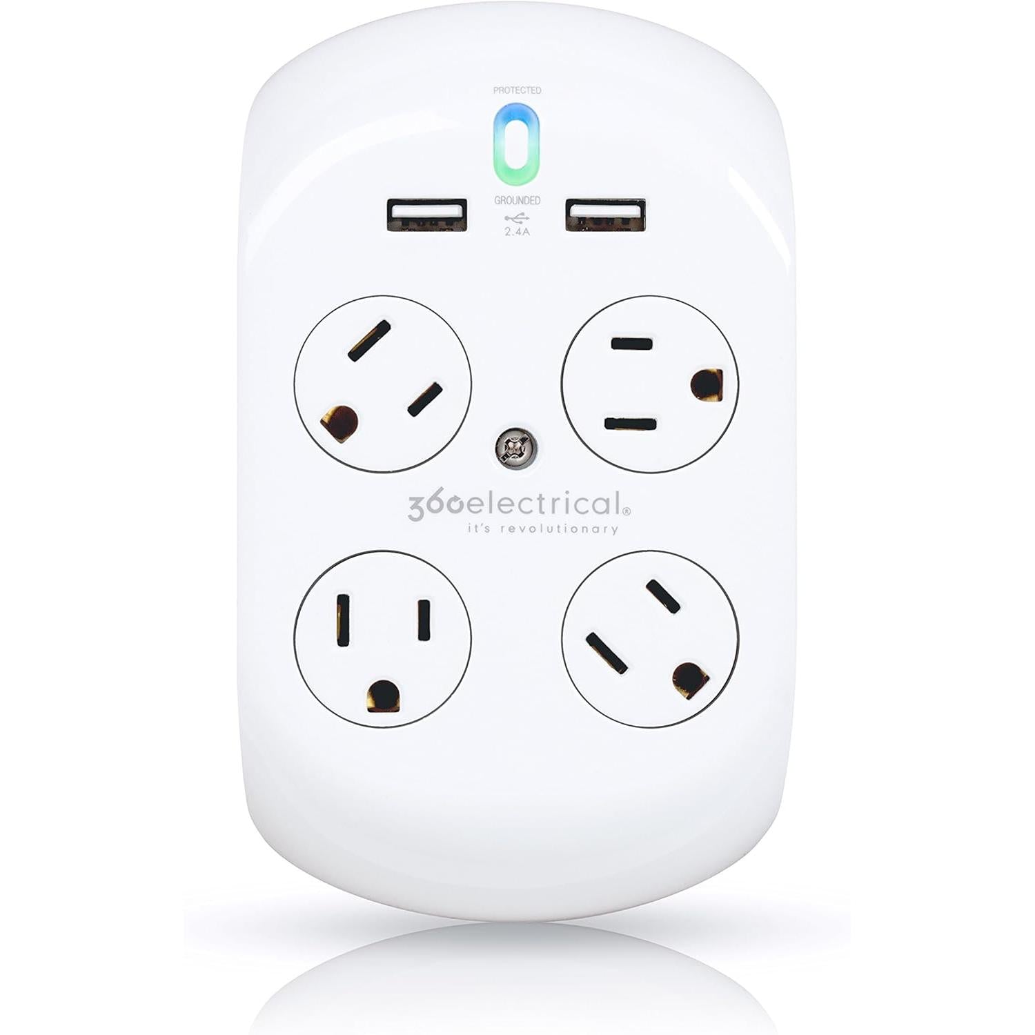 Wholesale-Revolve 36037-WHT Plus Surge 4 Rotating Outlets + 2 USB Ports Surge Protect-Surge Protector-Electro Vision Inc