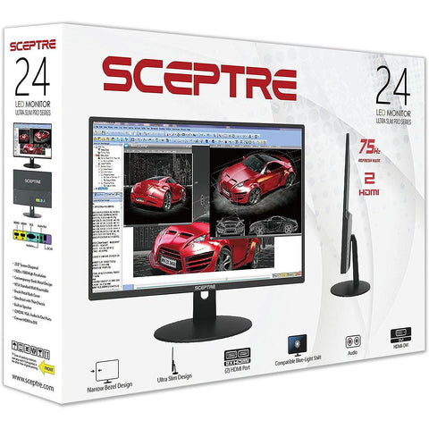Wholesale-Sceptre 24-inch Professional Thin 1080p LED Monitor 99% sRGB 2x HDMI VGA Build-in Speakers, Machine Black (E248W-19203R Series)-Monitor-Electro Vision Inc