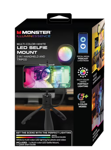 Monster MSV71001RGB 2-in-1 LED Selfie Tripod Mount, 6 x 1, Black