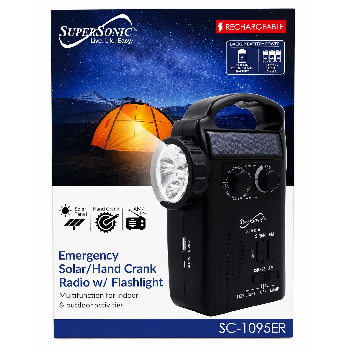 Wholesale-Supersonic SC1095 Radio 5-Way Emergency Solar/ Hand Crank w/ Flashlight-Radio-Electro Vision Inc