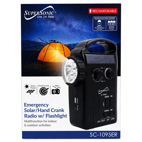Wholesale-Supersonic SC1095 Radio 5-Way Emergency Solar/ Hand Crank w/ Flashlight-Radio-Electro Vision Inc