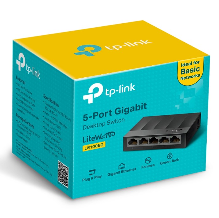 Wholesale-TP-Link LS1005G Litewave 5 Port Gigabit Ethernet Switch | Desktop Ethernet Splitter | Unshielded Network Switch | Plug &amp; Play | Fanless Quiet | Unmanaged (LS1005G)-Gigabit-Electro Vision Inc