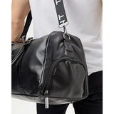 Wholesale-Talmont DUffleBag-BLK Gym Bag Men's Duffle leather Bag, Black - 17.7 inch-Electro Vision Inc