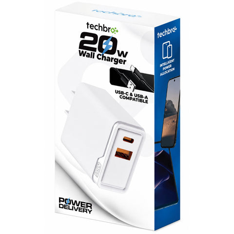 Wholesale-Techbro PATB-1020 Charger w/ 6FT Type-C Cable 20W-Charger-Electro Vision Inc
