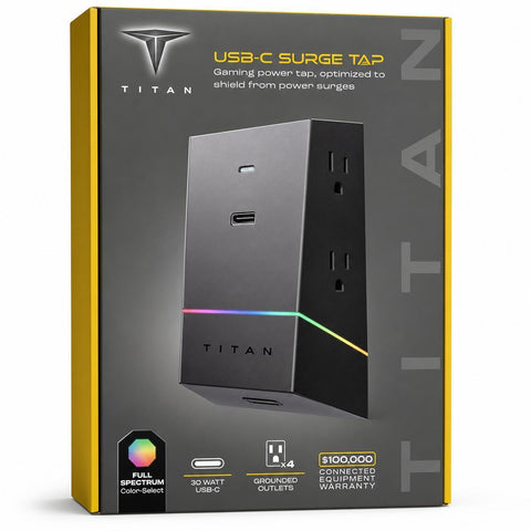 Wholesale-Titan 50268-P1 Surge Tap w/ 4-Outlet, 2 USB Ports (1A & 1C), 560J - Black-Surge Protector-Electro Vision Inc