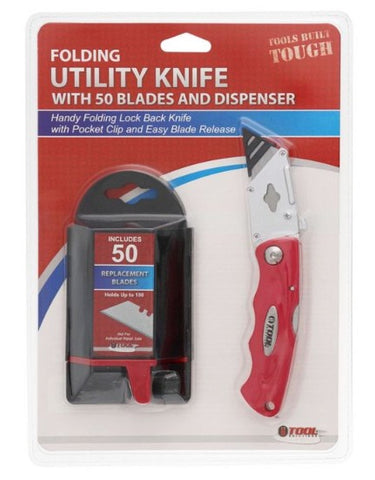 Wholesale-Tool Solutions TSUK25012 Folding Utility Knife w/ Clip & Lock, 25 Blades-Utility Knife-Electro Vision Inc