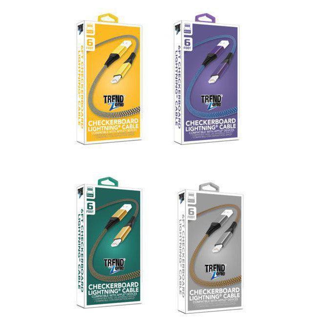 Wholesale-Trend Zone TZ598 6 Foot Checkered iPhone Cable Assorted Colors-Charger-Electro Vision Inc