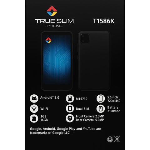 Wholesale-True Slim T1586K Smartphone 5.5" Display, 2GB RAM, 16GB Storage, Android 13 Go Edition-Cellphone-Electro Vision Inc