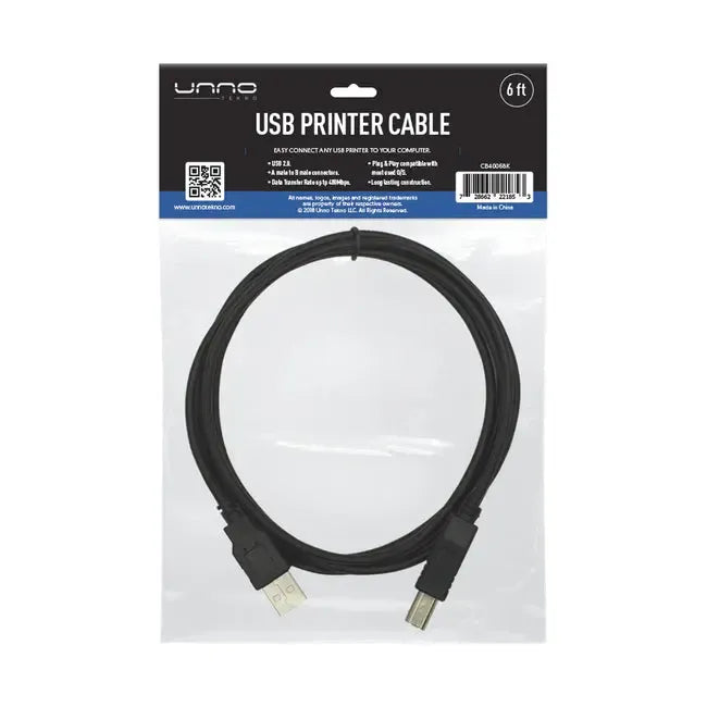 Wholesale-Unno CB4006BK Cable USB Printer 1.8m/ 6ft-USB Cable-Electro Vision Inc