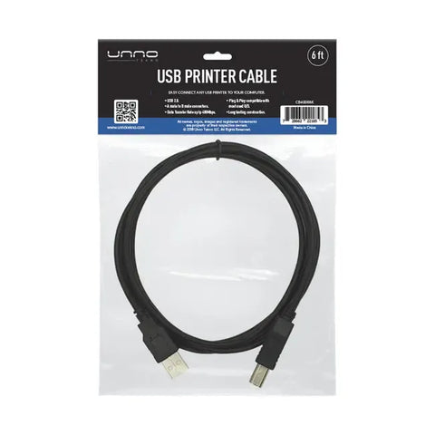 Wholesale-Unno CB4006BK Cable USB Printer 1.8m/ 6ft-USB Cable-Electro Vision Inc